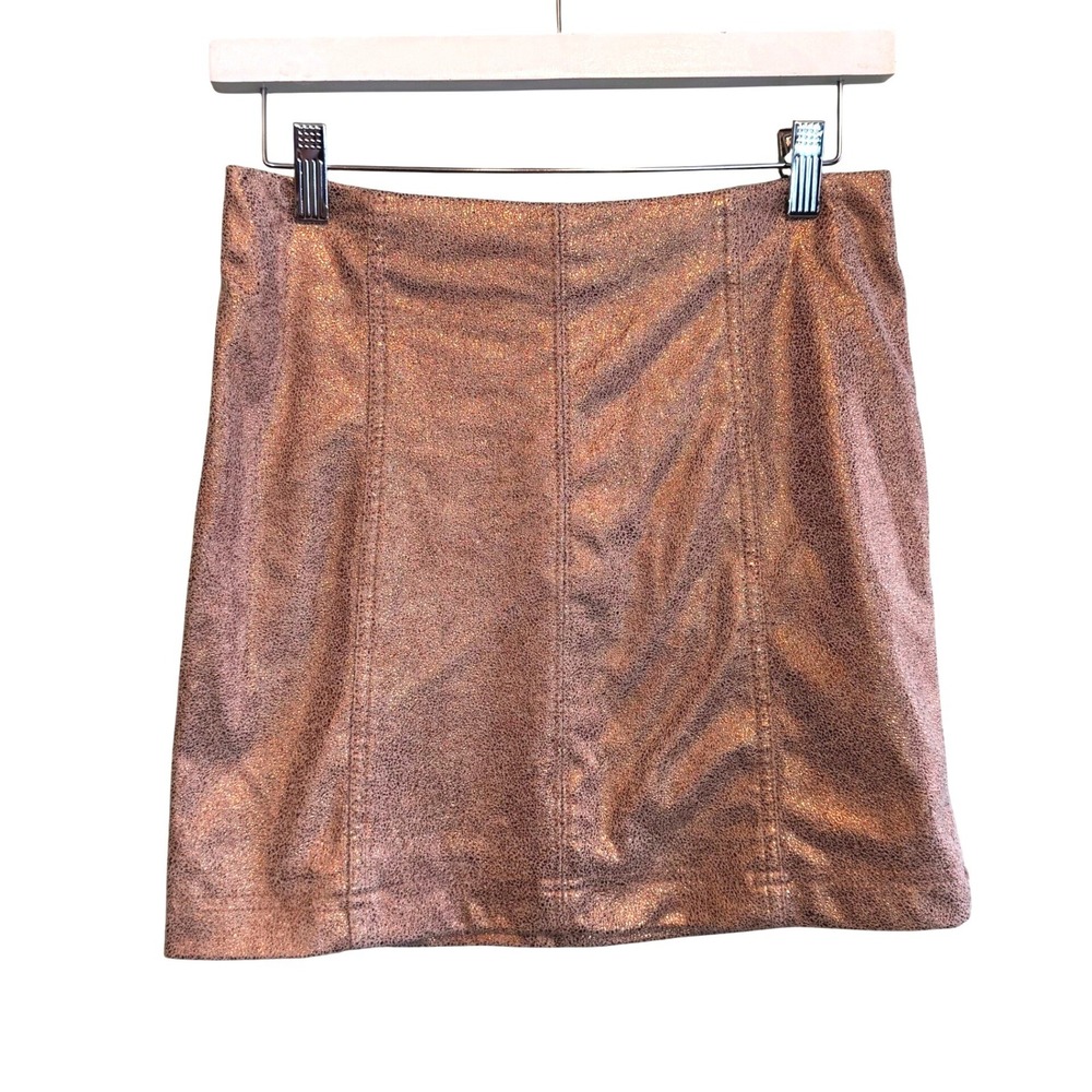 Free People Womens Shimmer Metallic Boho Mini Skirt Brown Gold Size 2‎